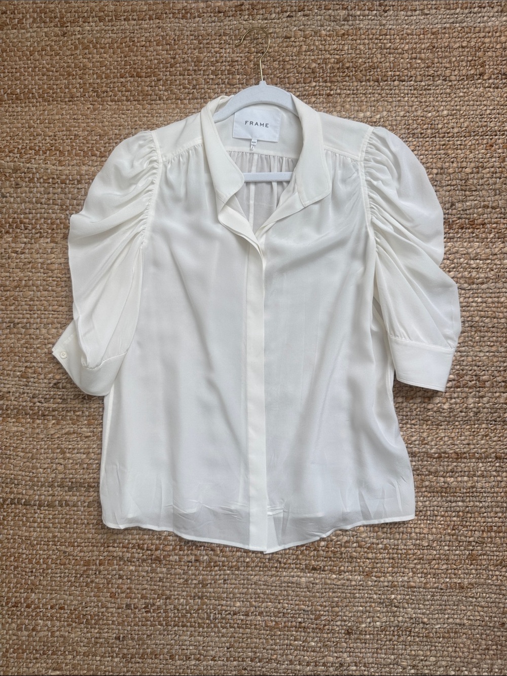 Frame Gillian Ivory silk Puff-Sleeve Blouse